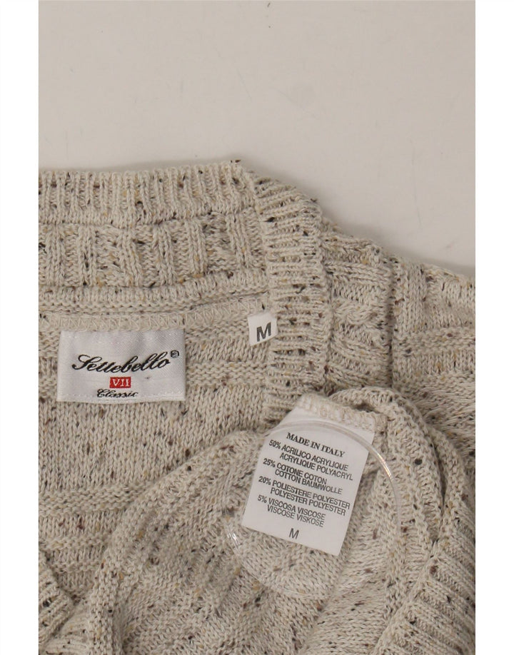 SETTEBELLO Mens Loose Fit V-Neck Jumper Sweater Medium Beige Flecked Vintage Settebello and Second-Hand Settebello from Messina Hembry 