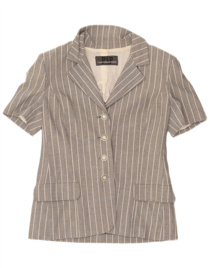 Roccobarocco Dame 4-knaps blazerjakke UK 10 lille grå nålestribe