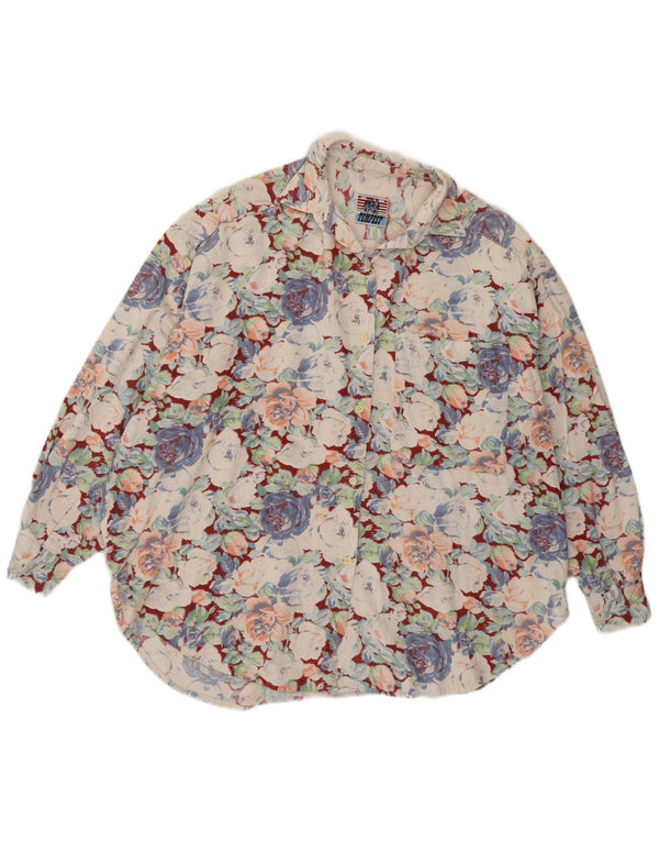 Vintage Kvinders Corduroy Shirt Bluse UK 20 2XL Multicolored Floral