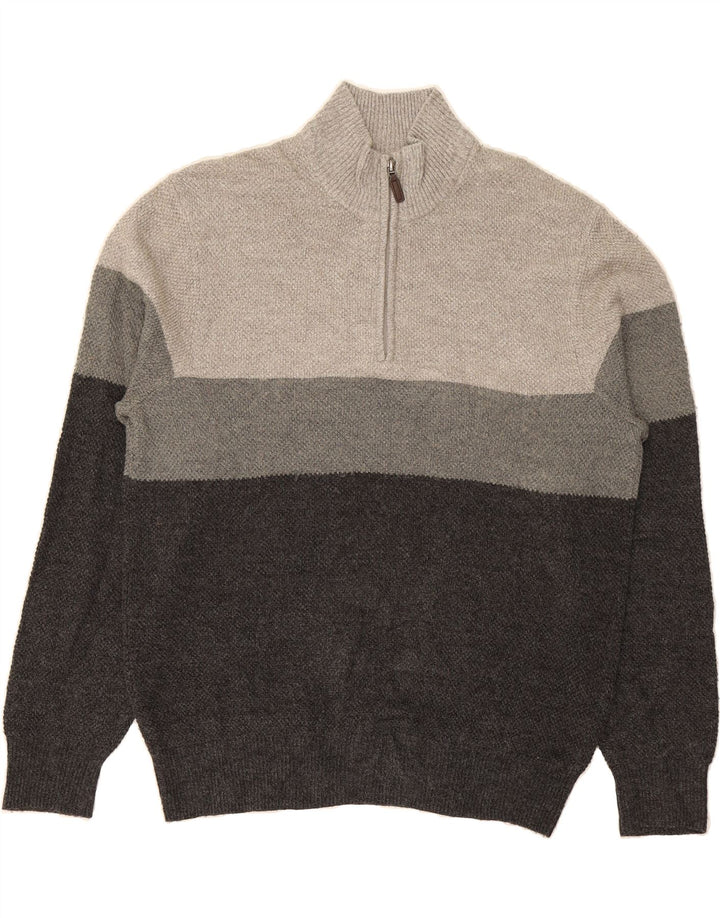 DOCKERS Mens Zip Neck Jumper Sweater Medium Grey Colourblock Acrylic Vintage Dockers and Second-Hand Dockers from Messina Hembry 