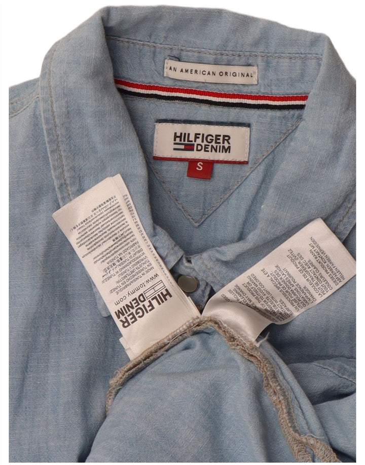 TOMMY HILFIGER Womens Oversized Short Sleeve Denim Shirt UK 10 Small Blue