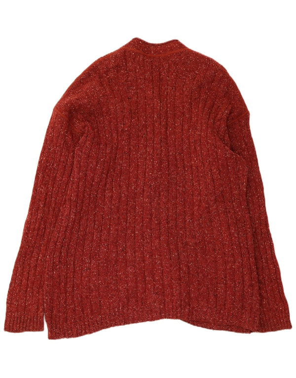 Stefanel Dame Cardigan Sweater UK 16 Large Rød Flecked Uld