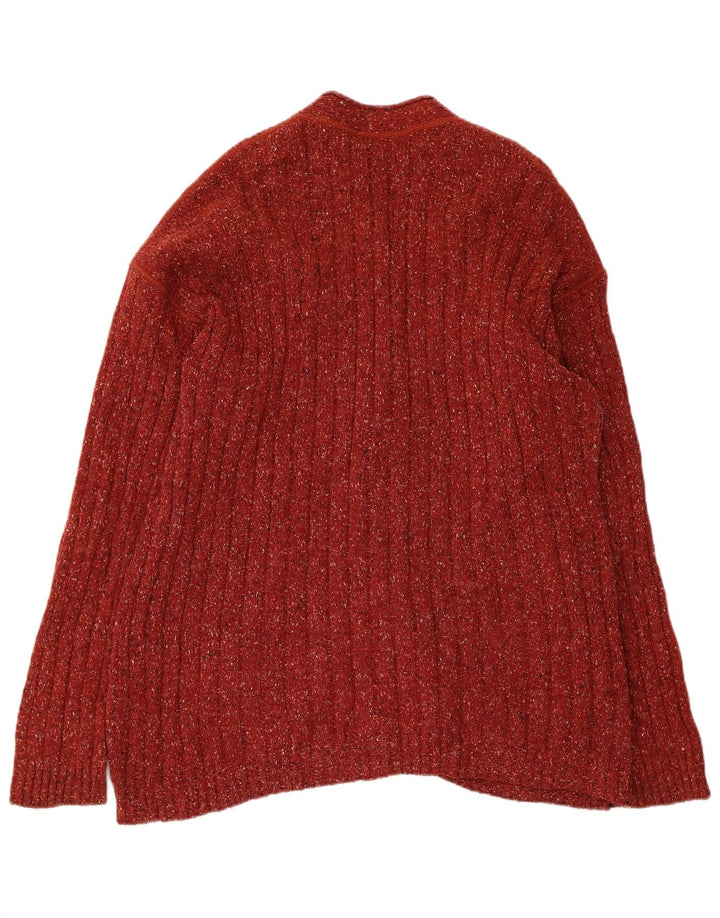 Stefanel Dame Cardigan Sweater UK 16 Large Rød Flecked Uld