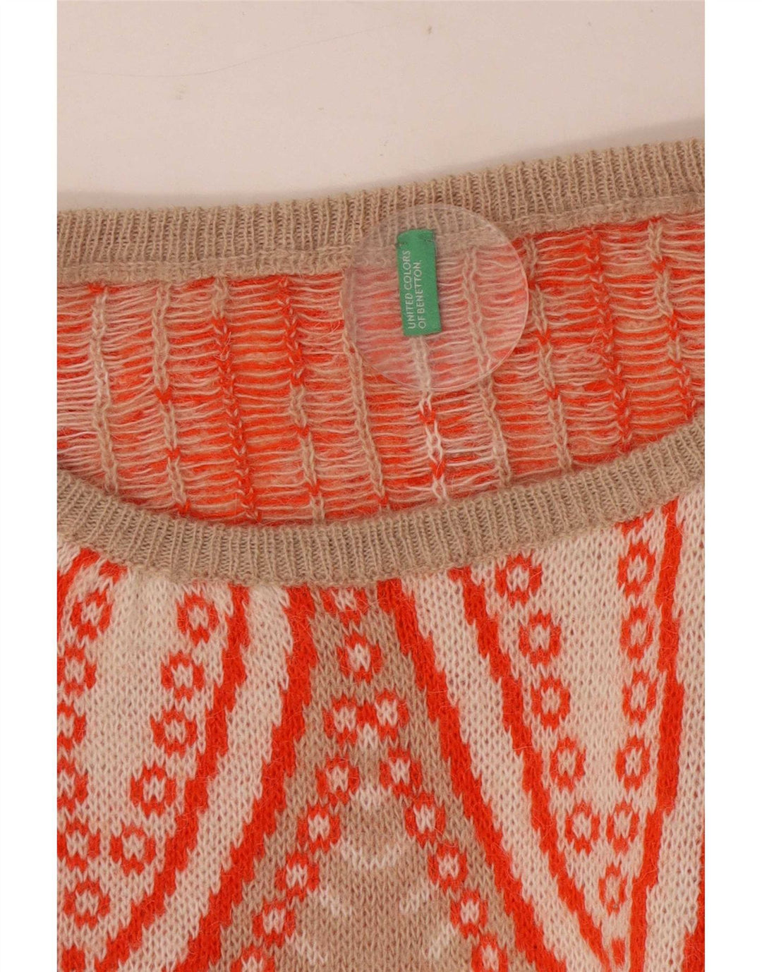 Benetton kvinders abstrakt mønster rund hals sweater UK 10 Small Beige