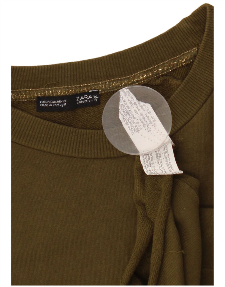 ZARA Womens Crop Oversized Sweatshirt Jumper UK 14 Medium Khaki Cotton