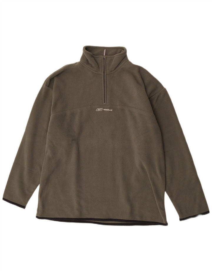 Reebok herre lynlås hals fleece jumper stor kaki polyester