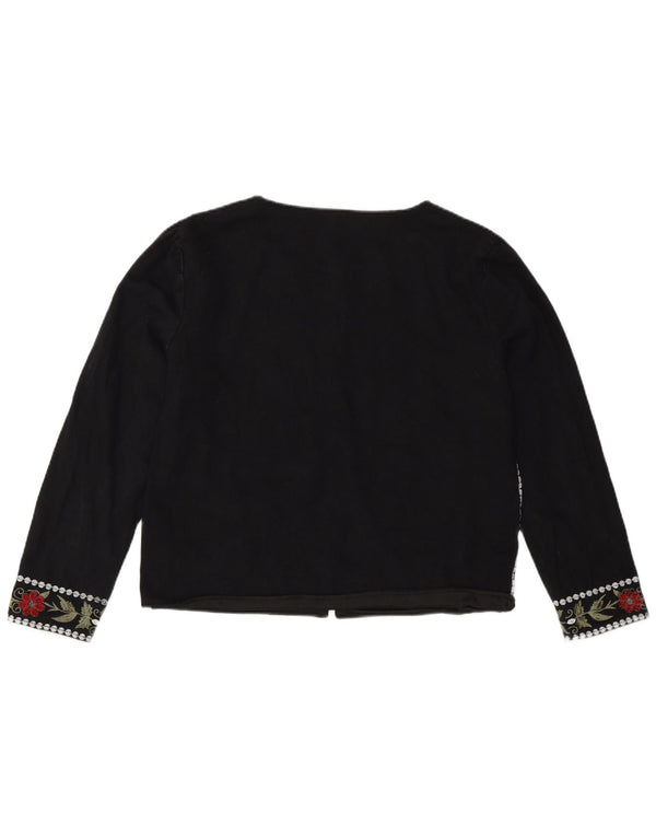 Vintage Dame Crop Open Blazer Jacket UK 16 Large Black Floral Bomuld