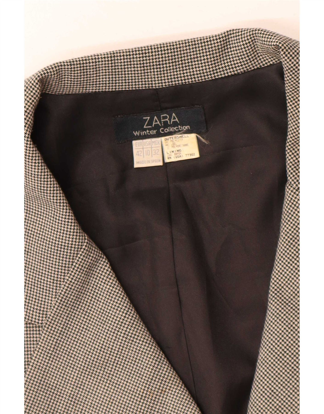 Zara Dame 4-knaps blazerjakke EU 42 Large Grå Houndstooth Polyester