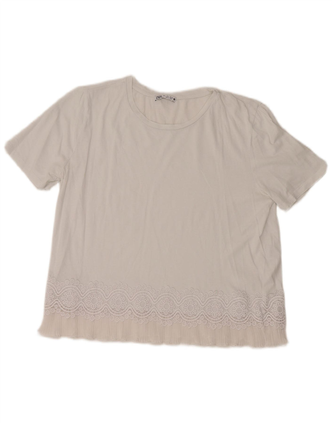 Zara Dame Bluse Top UK 16 Stor Hvid Bomuld