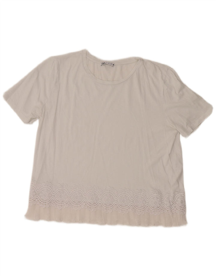 Zara Dame Bluse Top UK 16 Stor Hvid Bomuld