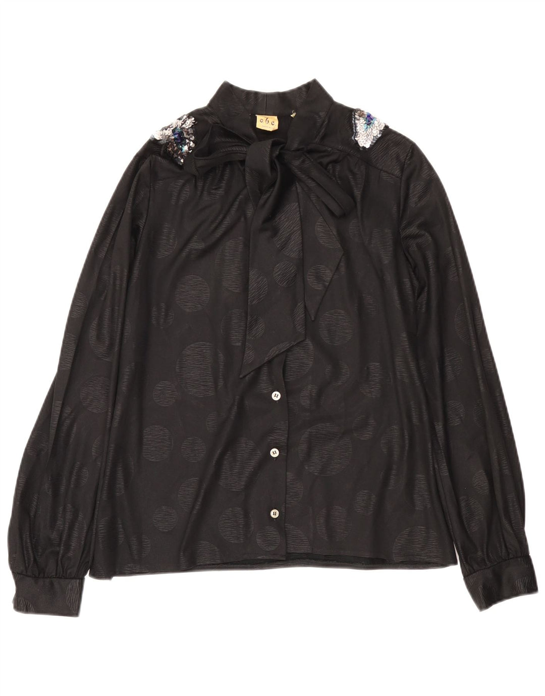 Vintage Dame Front Tie Shirt Bluse IT 46 Large Black Polka Dot