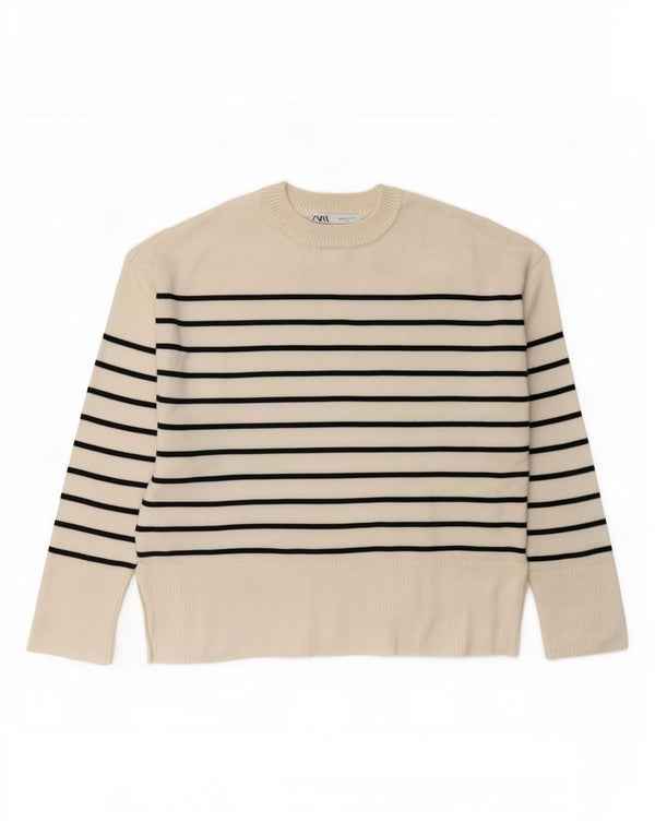 Zara Dame Jumper Sweater UK 10 Small Off White Stribet
