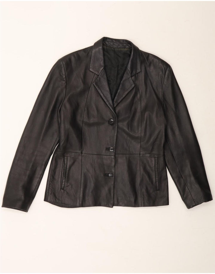 VINTAGE Womens Leather Jacket IT 48 XL Black Leather Vintage Vintage and Second-Hand Vintage from Messina Hembry 