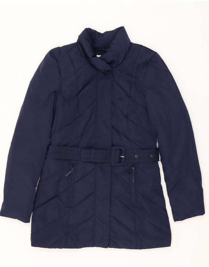 MONSOON Dame Polstret Frakke UK 10 Small Navy Blue Polyester