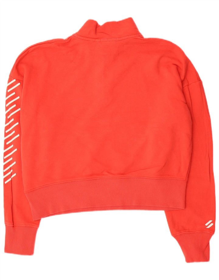Superdry Womens Crop Zip Neck Sweatshirt Jumper UK 12 Medium Orange Bomuld