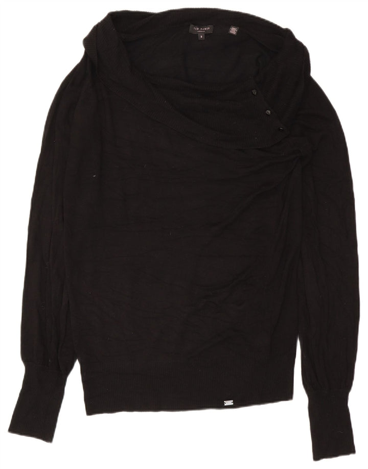 Ted Baker Dame Rullehals Sweater Størrelse 3 Medium Sort Viscose
