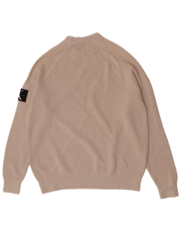 Calvin Klein Jeans Herre Crew Neck Jumper Sweater Small Beige Bomuld