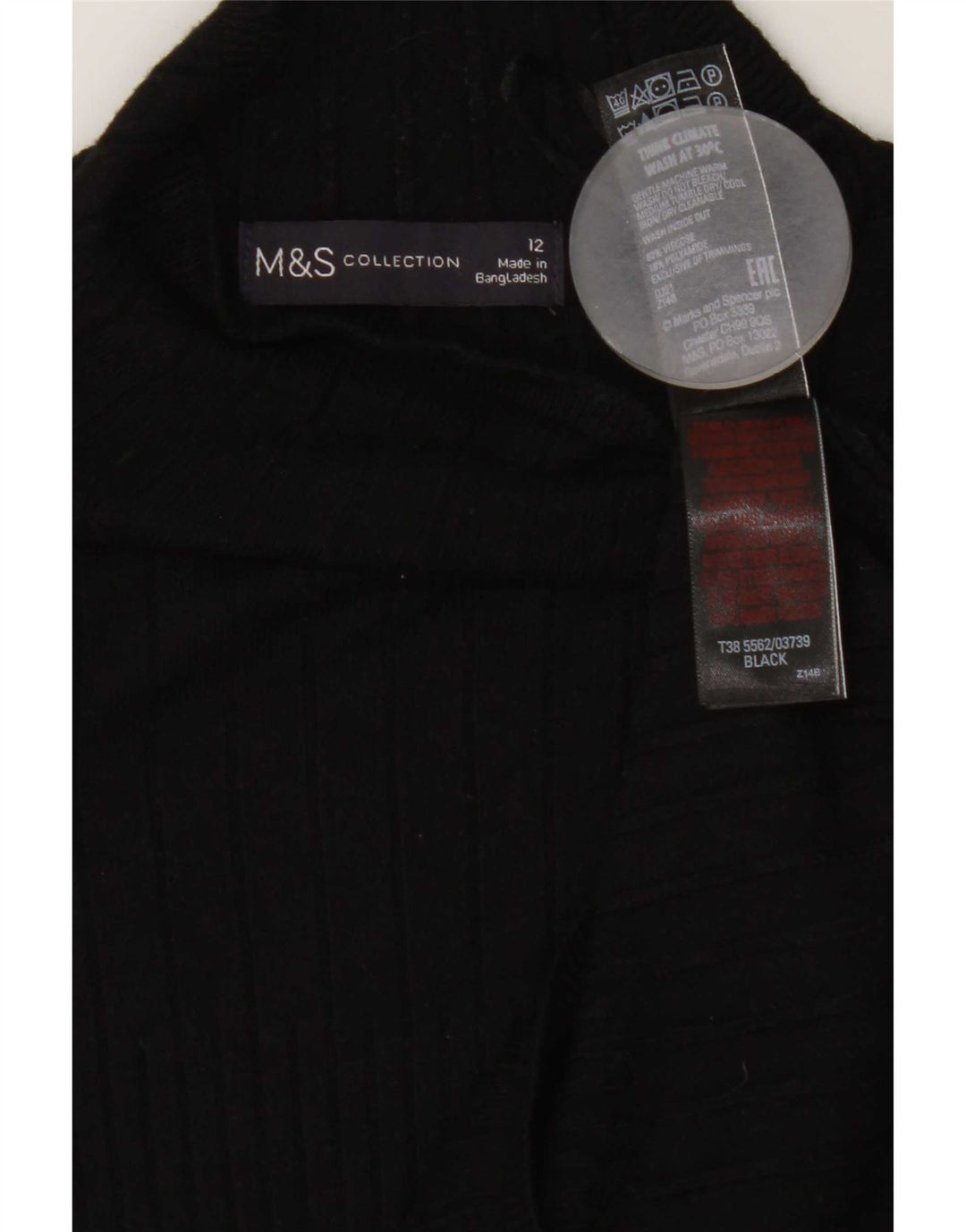 Marks & Spencer Dame Rullehals sweater UK 12 Medium Black Viscose