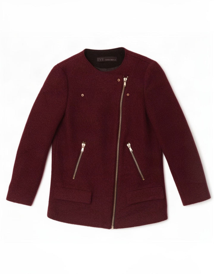 Zara Dame Blazer Jacket UK 12 Medium Burgundy Wool