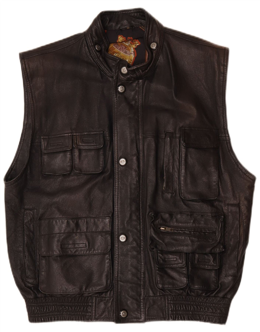 Vintage Herre Læder Gilet IT 50 Stort Sort Læder