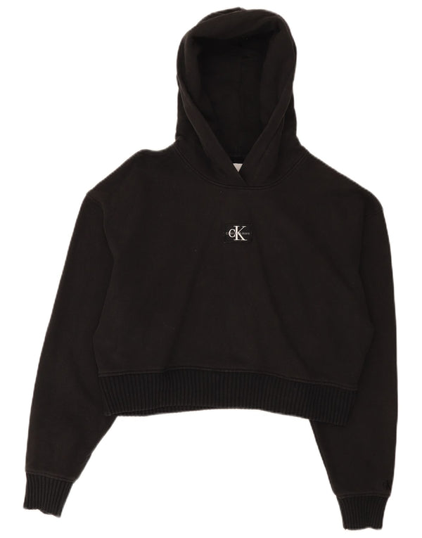 Calvin Klein Jeans Dame Crop Oversized Hoodie Jumper UK 10 Small Black