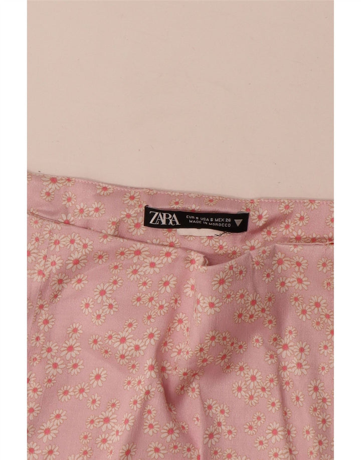 Zara Dame Mini-nederdel Small W26 Pink Blomster Syntetisk