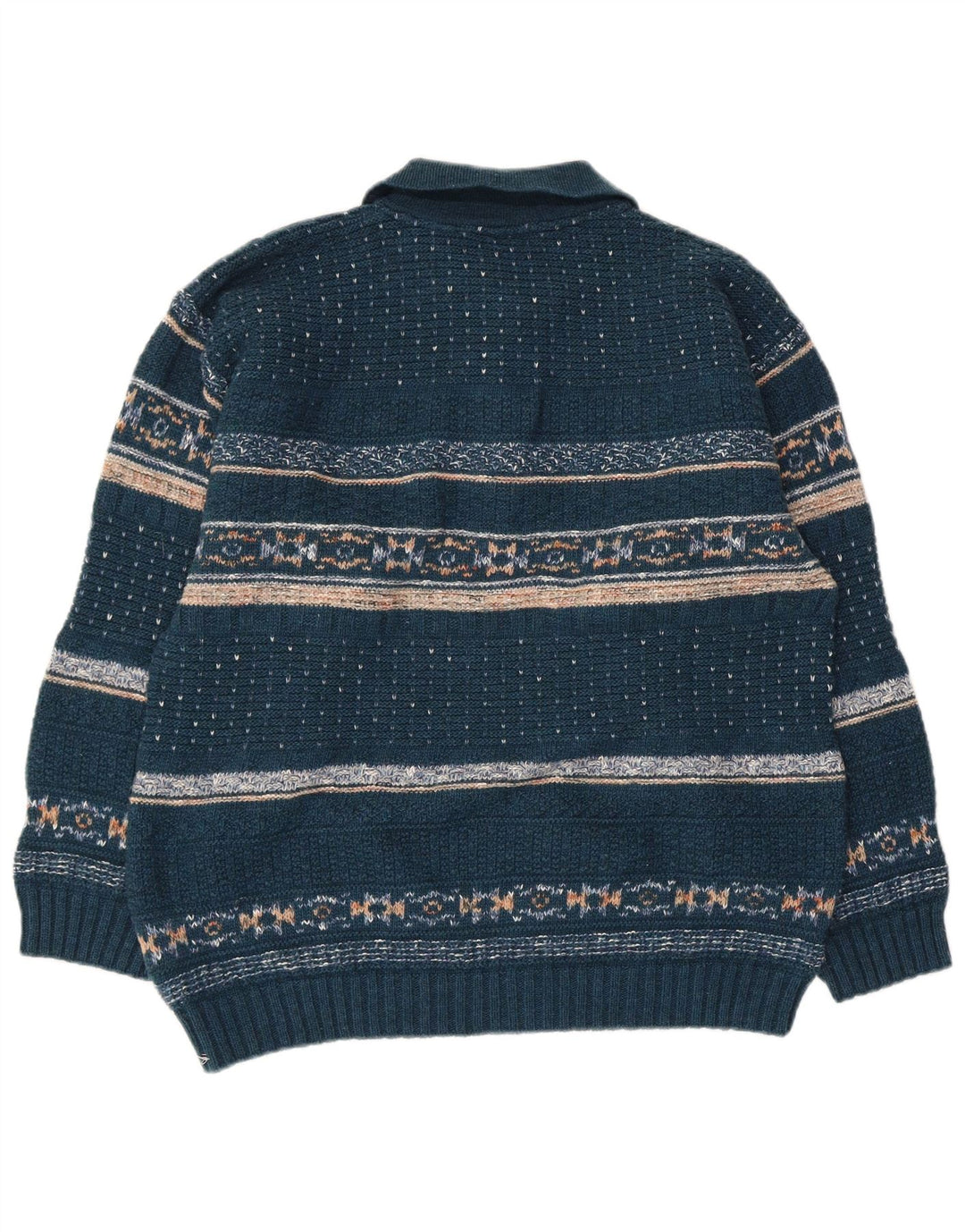 North Pole Herre Polo Neck Jumper Sweater Medium Blue Fair Isle Wool