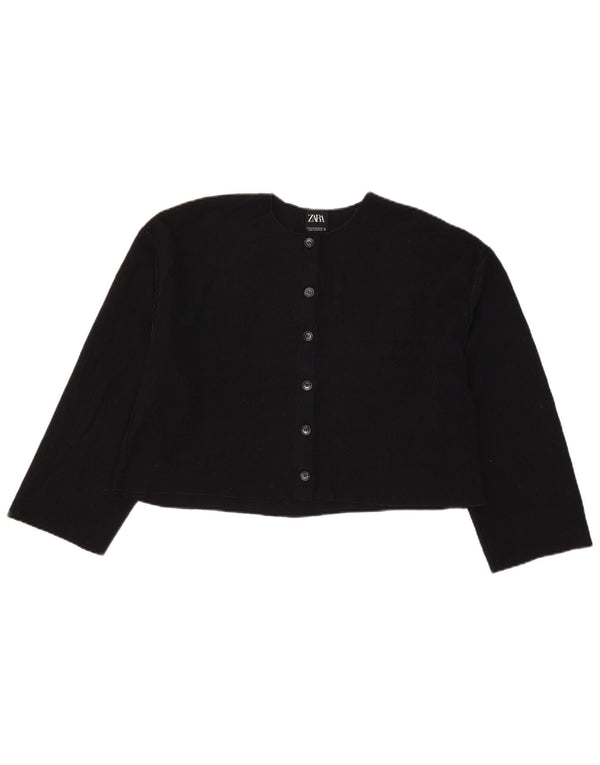 Zara Womens Crop Cardigan Sweater UK 12 Medium Black Polyester