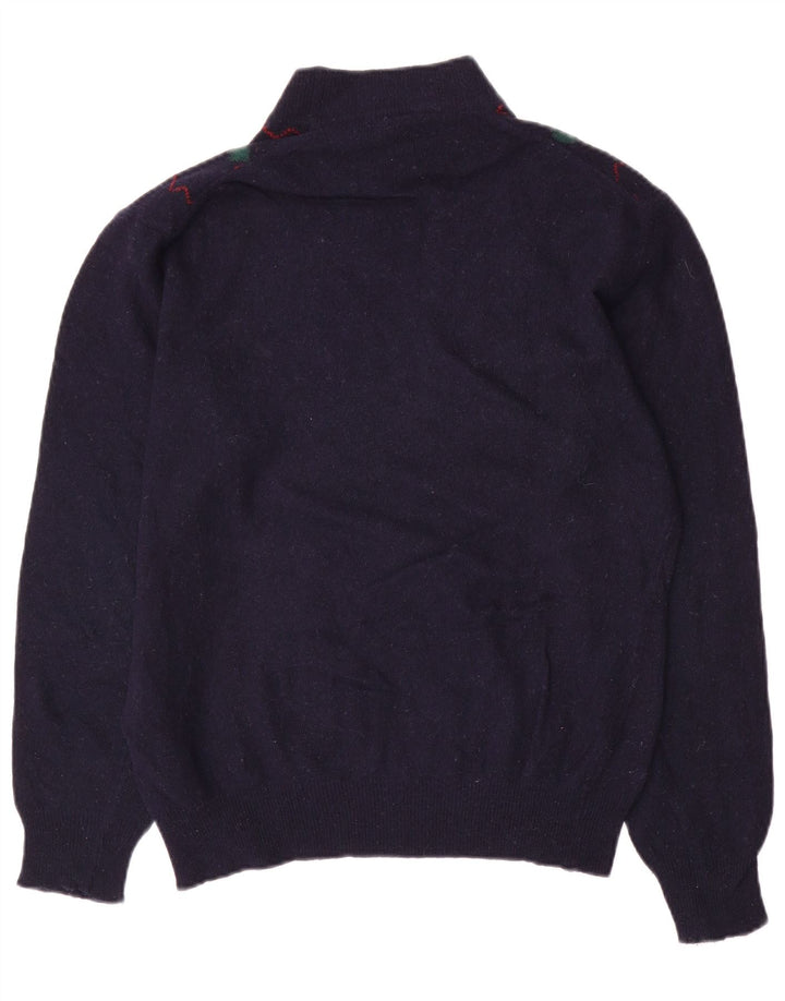 Vintage Herre Turtle Neck Jumper Sweater Medium Navy Blue Argyle/Diamond