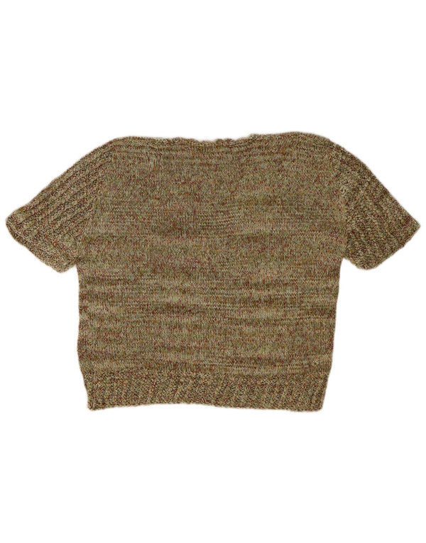 Vintage Womens Crop V-hals sweater UK 14 Medium Khaki Flecked