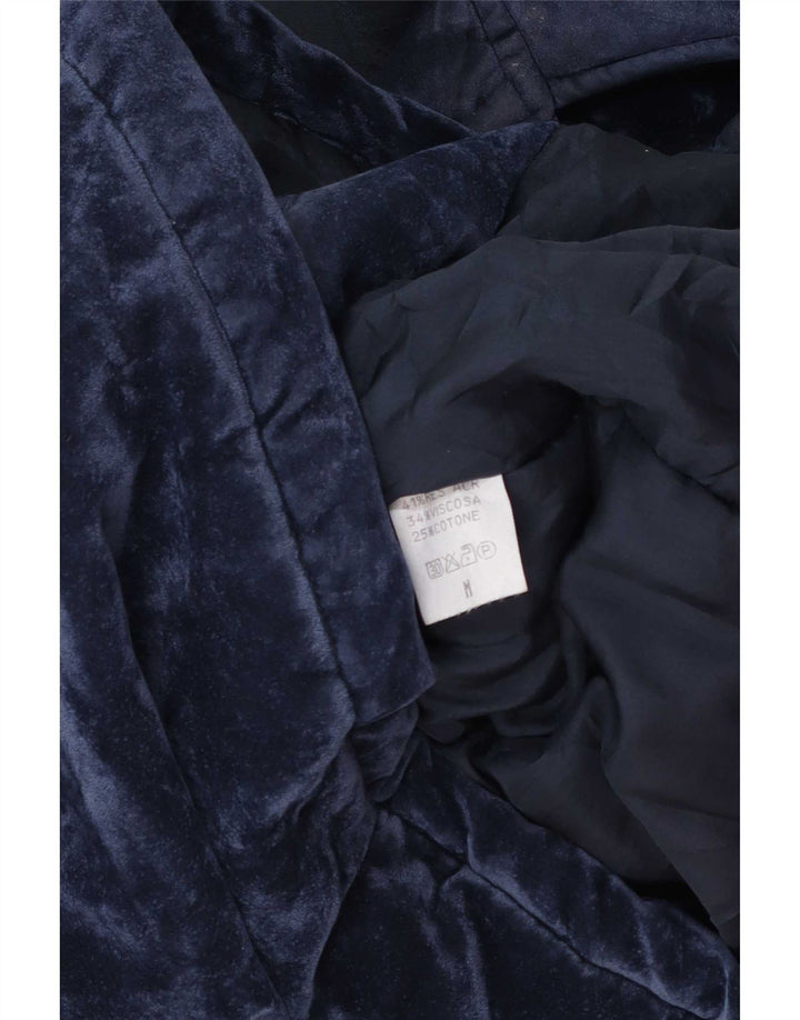 Vintage Dame Oversized Velvet Windbreaker Coat UK 14 Medium Navy Blue