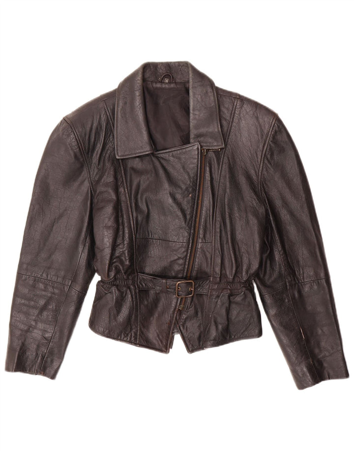 Vintage dame bikerjakke i læder EU 38 medium sort læder