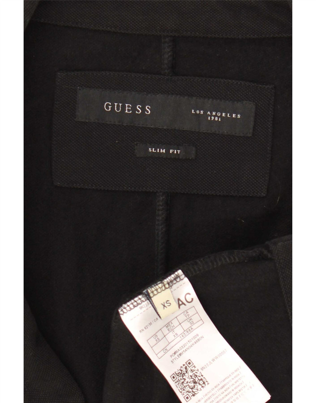 Guess Herre 2 Button Slim Fit Blazer Jacket UK 32 2XS Sort Bomuld