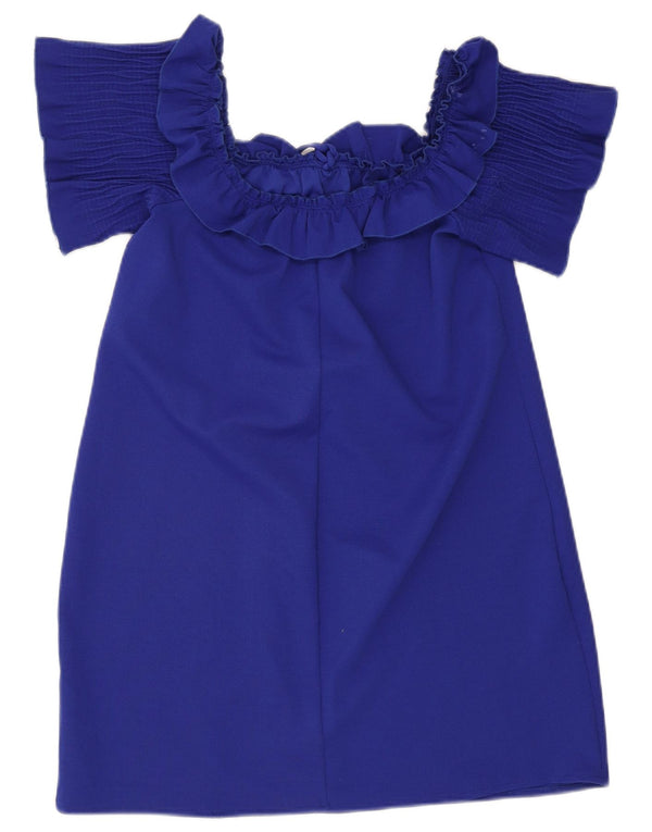 Zara Womens Ruffle Off Shoulder Dress UK 14 Large Blue