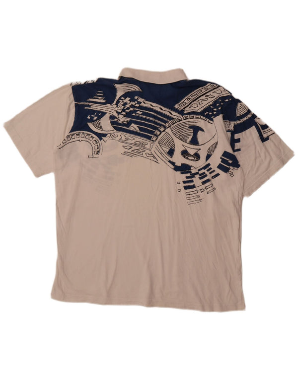 SHAMP Grafisk poloshirt til mænd EU 48 Medium hvid geometrisk bomuld