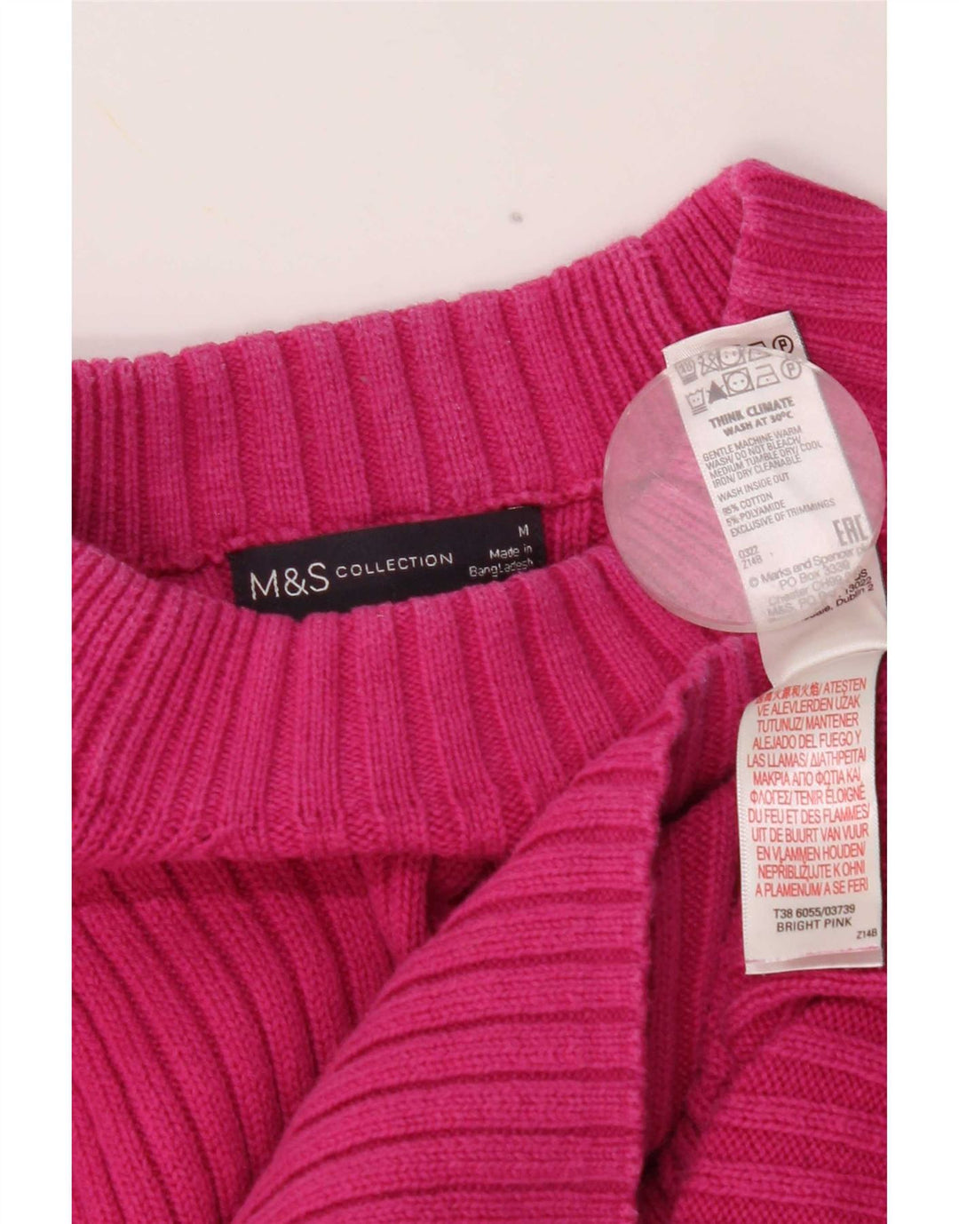 Marks & Spencer Dame Turtle Neck Jumper Sweater UK 14 Medium Pink Bomuld