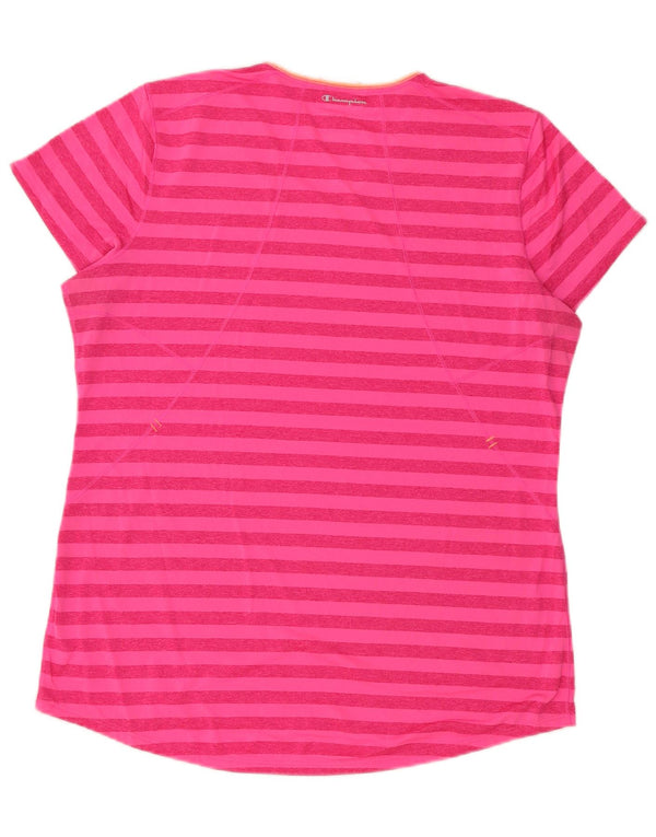 Champion Womens T-Shirt Top UK 16 Large Pink Striped Polyester