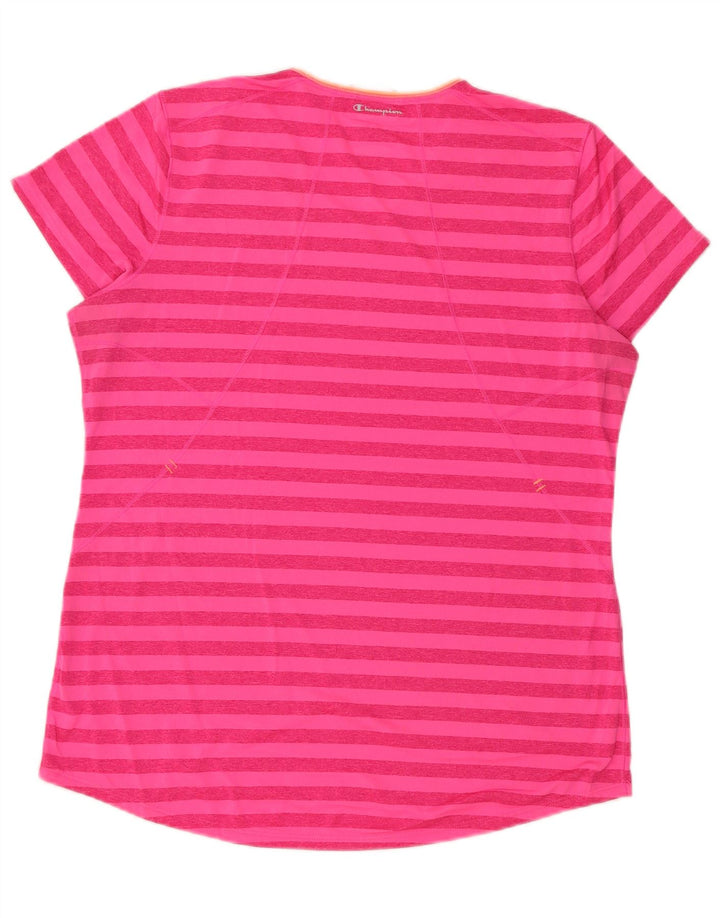 Champion Dame T-Shirt Top UK 16 Large Pink Stribet Polyester