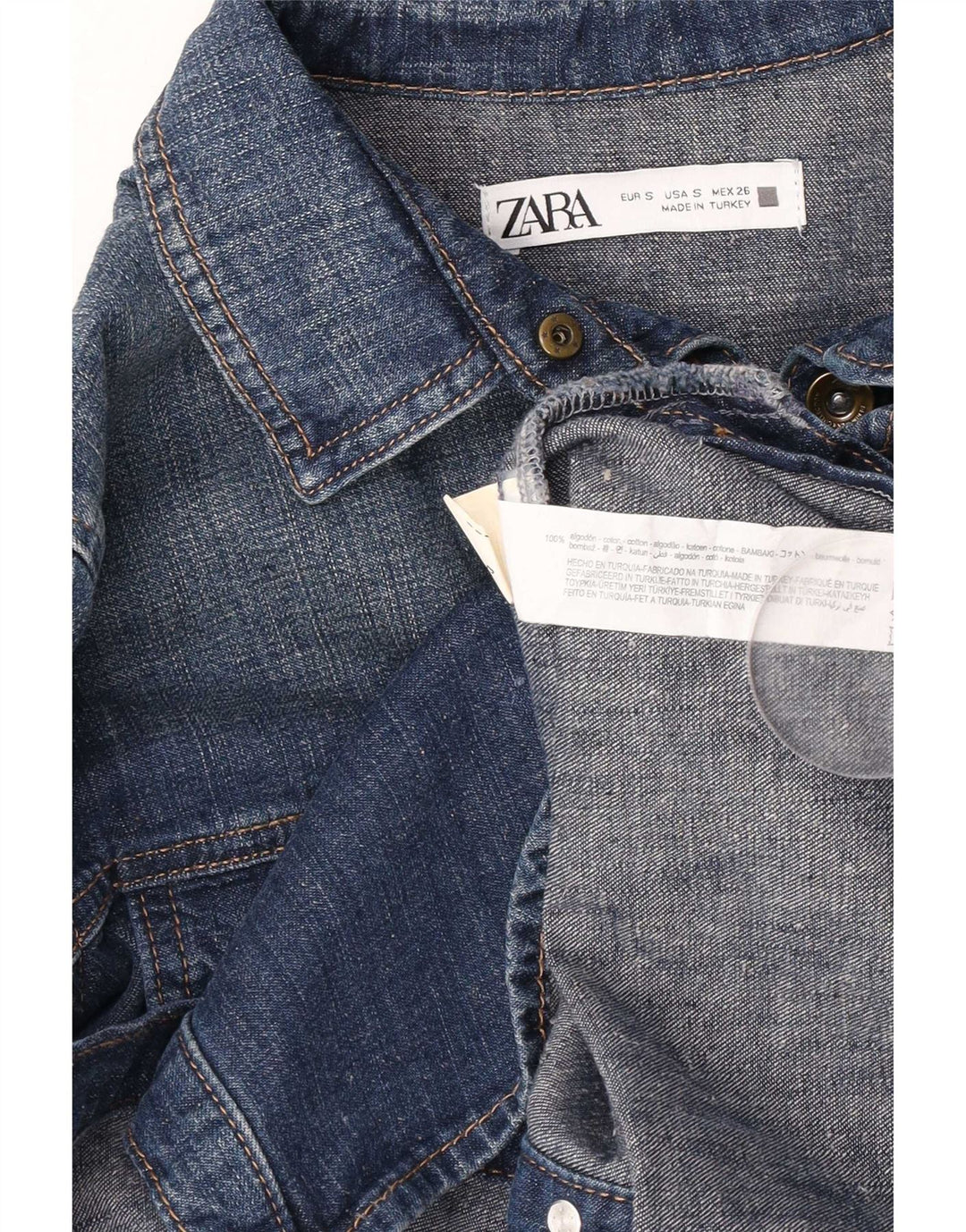 Zara Dame Denim Shirt UK 10 Small Blue Cotton