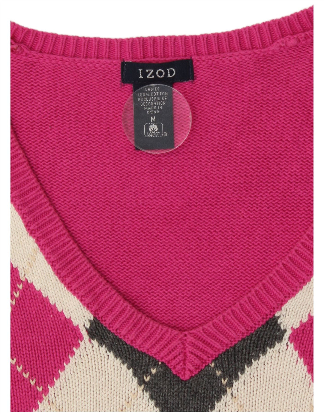 Izod Dame V-hals sweater Medium Pink Argyle/Diamond Bomuld