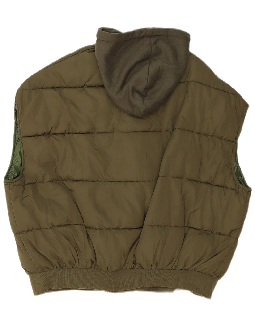 Zara Dame Hætte Oversized Polstret Gilet UK 10 Small Khaki Polyester