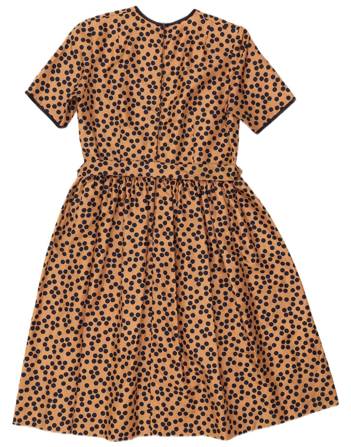 VINTAGE Dame A-Line Kjole UK 12 Medium Brun Plettet