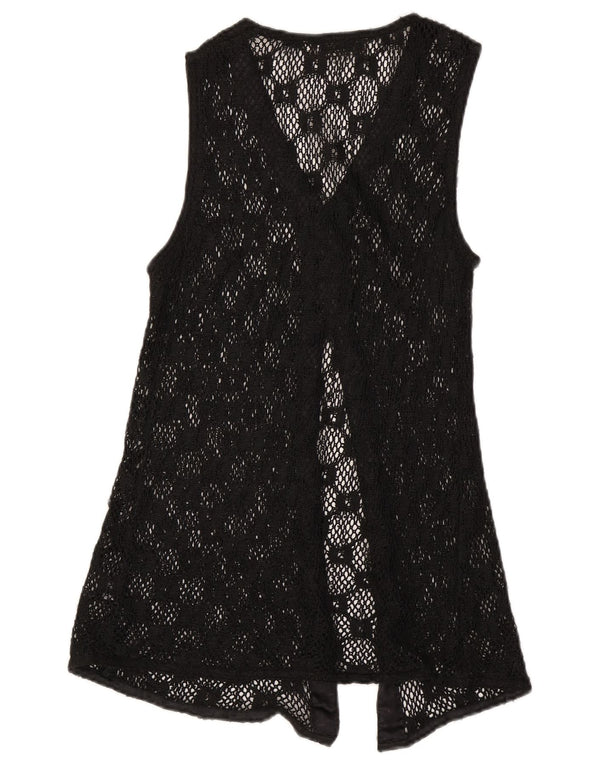 Vintage Dame Ærmeløs Se Through Cardigan Top UK 12 Medium Black