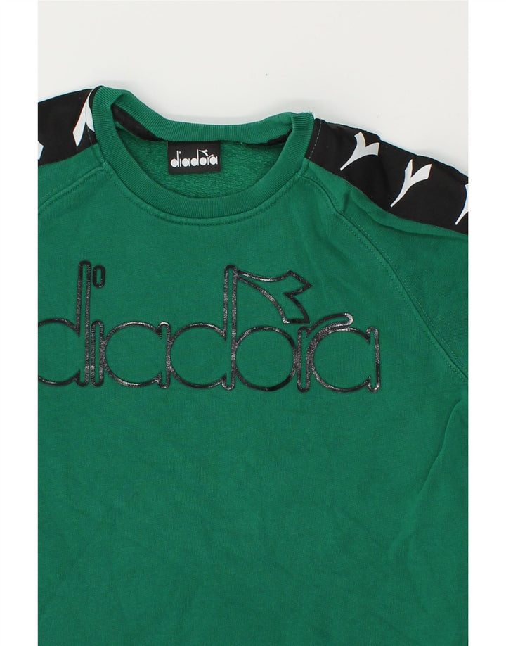 DIADORA Boys Graphic Sweatshirt Jumper 8-9 Years Green Colourblock Vintage Diadora and Second-Hand Diadora from Messina Hembry 