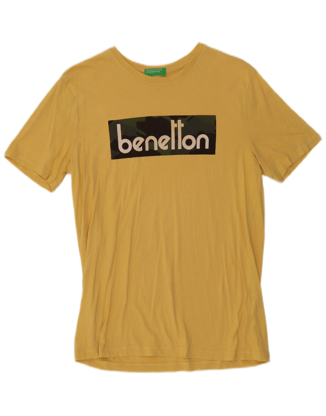 Benetton Herre grafisk T-shirt Top Medium Gul Bomuld