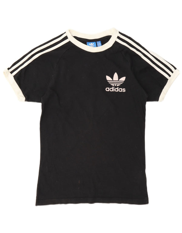 Adidas Dame Oversized grafisk T-shirt Top UK 6 XS Sort Bomuld