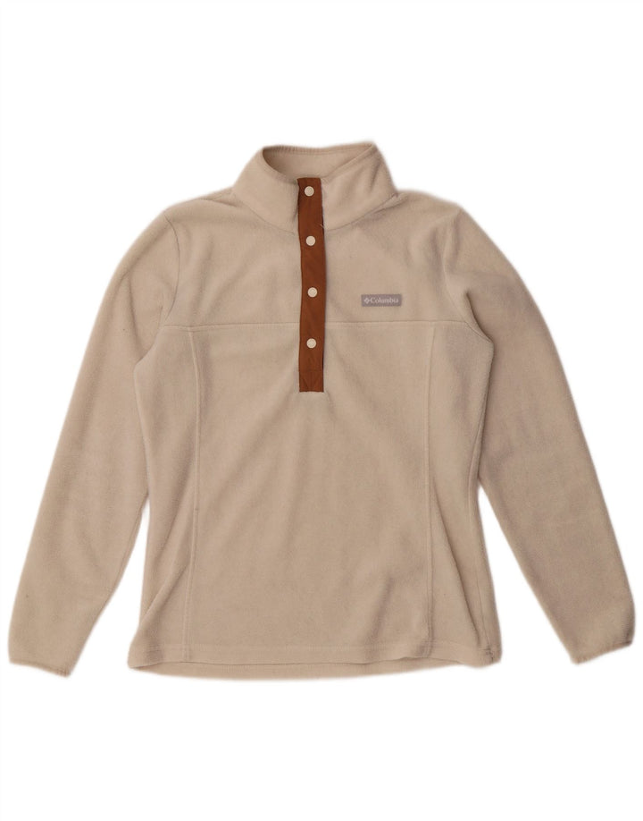 Columbia Womens Button Neck Fleece Jumper UK 10 Small Off White Polyester