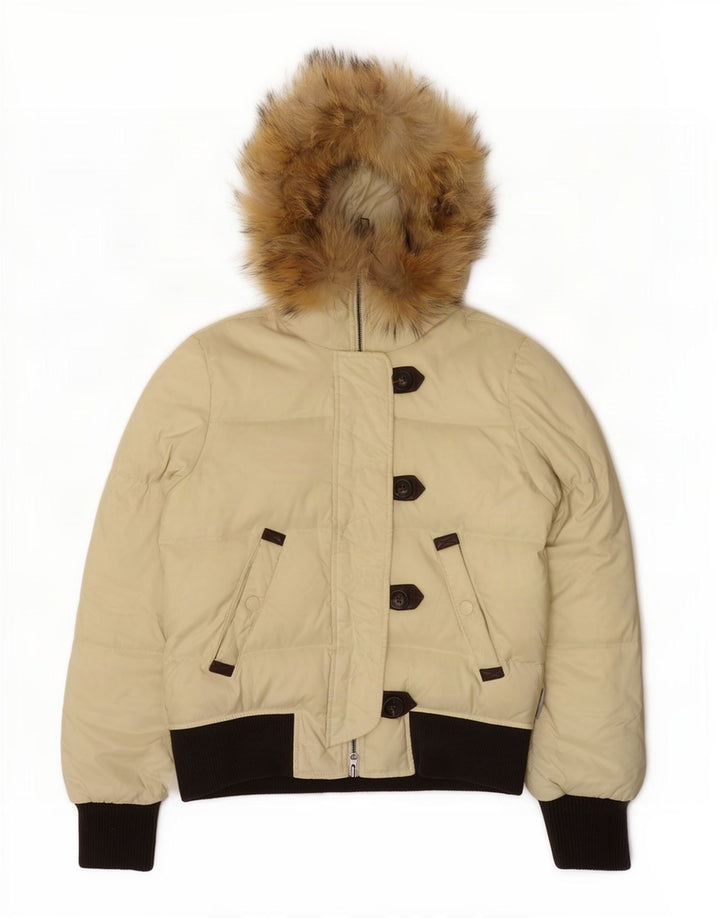 Sergio Tacchini Dame Hooded Polstret Jakke IT 42 Medium Beige Colourblock