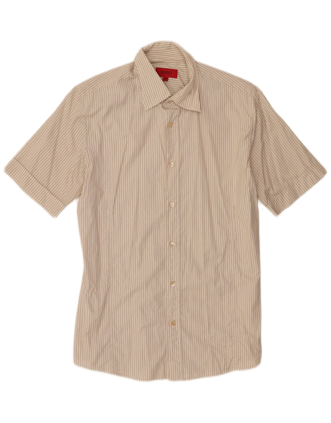 Hugo Boss Kortærmet Herreskjorte Medium Beige Stribet Bomuld