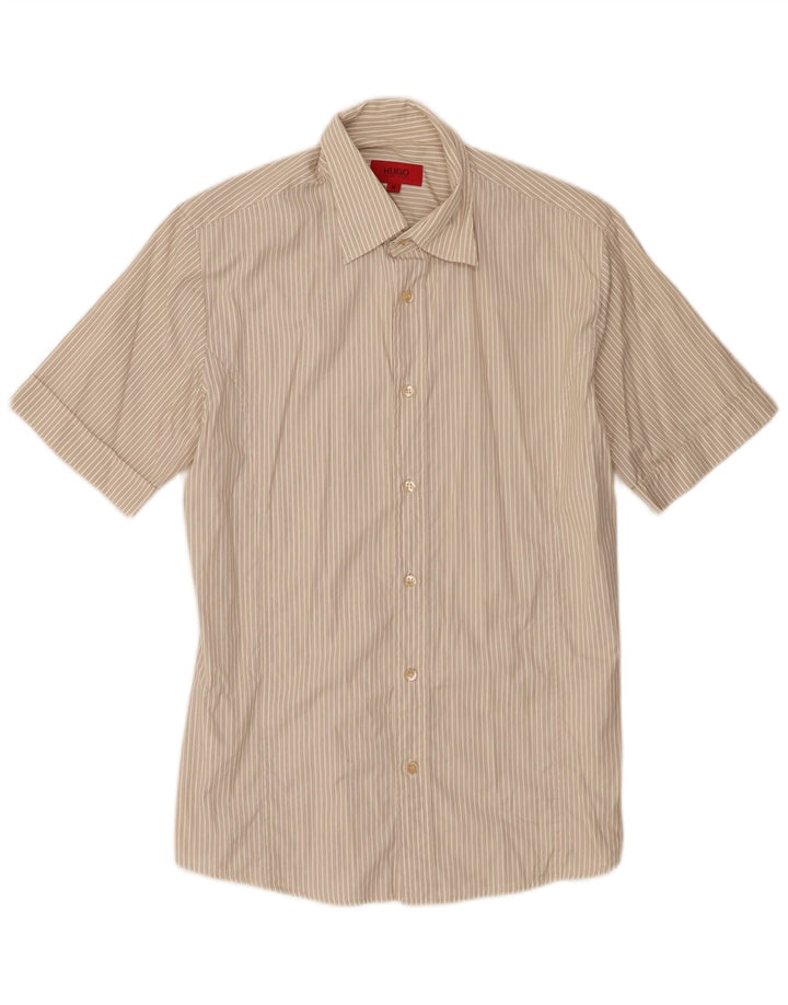 Hugo Boss Kortærmet Herreskjorte Medium Beige Stribet Bomuld